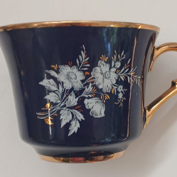 VTG Cobalt Blue Gold Interior Fine Porcelain Favolina 4 Cups & Saucers Poland - Picture 5 of 16